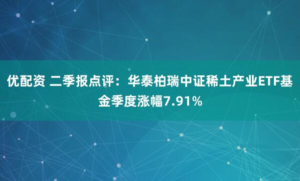 优配资 二季报点评：华泰柏瑞中证稀土产业ETF基金季度涨幅7.91%