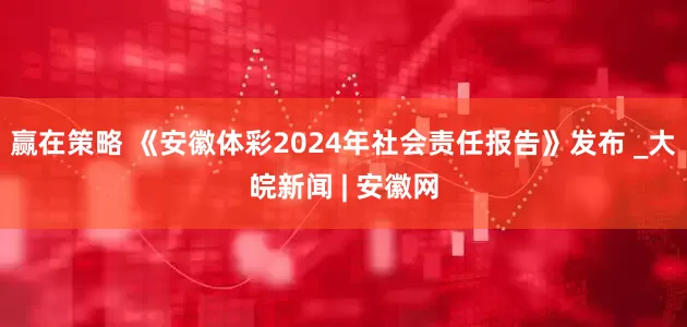 赢在策略 《安徽体彩2024年社会责任报告》发布 _大皖新闻 | 安徽网